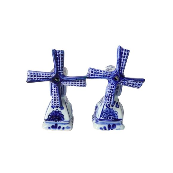 Vintage Delft Blue Salt & Pepper Shakers Moving Windmills - Picture 3 of 6